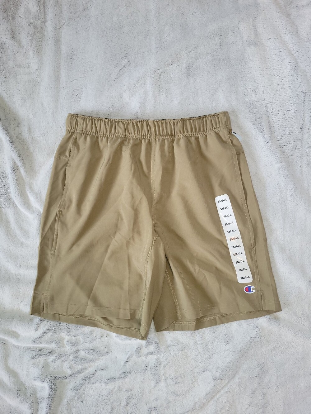 Champion Mens Small Athletic Ripstop Canvas Khaki Woven Shorts Elastic Waist